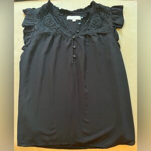 LOFT Black Cap Sleeve Ruffled Blouse